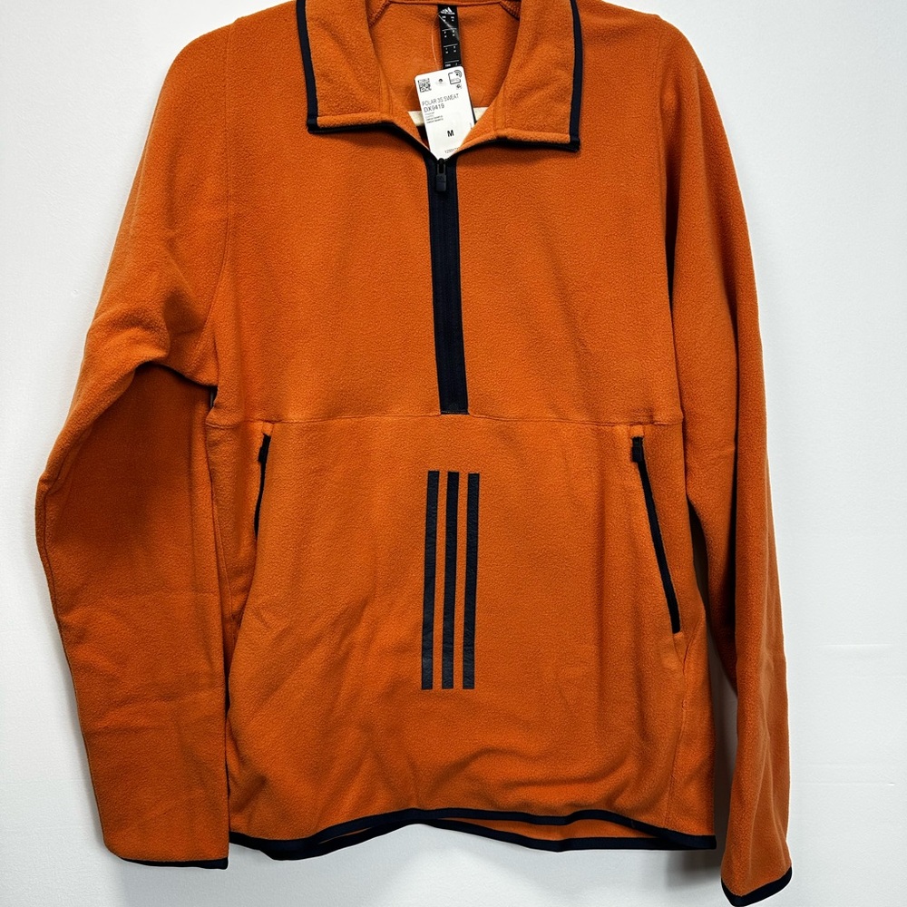 Adidas Men's Orange polar Zip-Up Sweater with Black Details